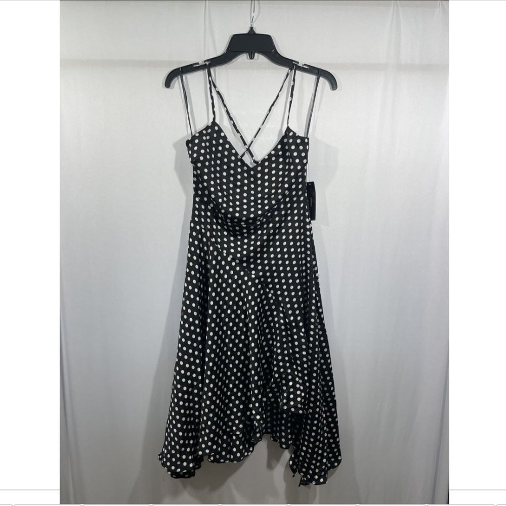NWT $64 Lulus [ Small ] Bellamy Polka Dot Backless Handkerchief Dress Black Q286